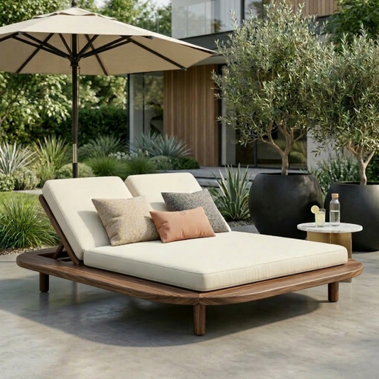 Luxury Solid Wood Double Outdoor Chaise Lounger Frame