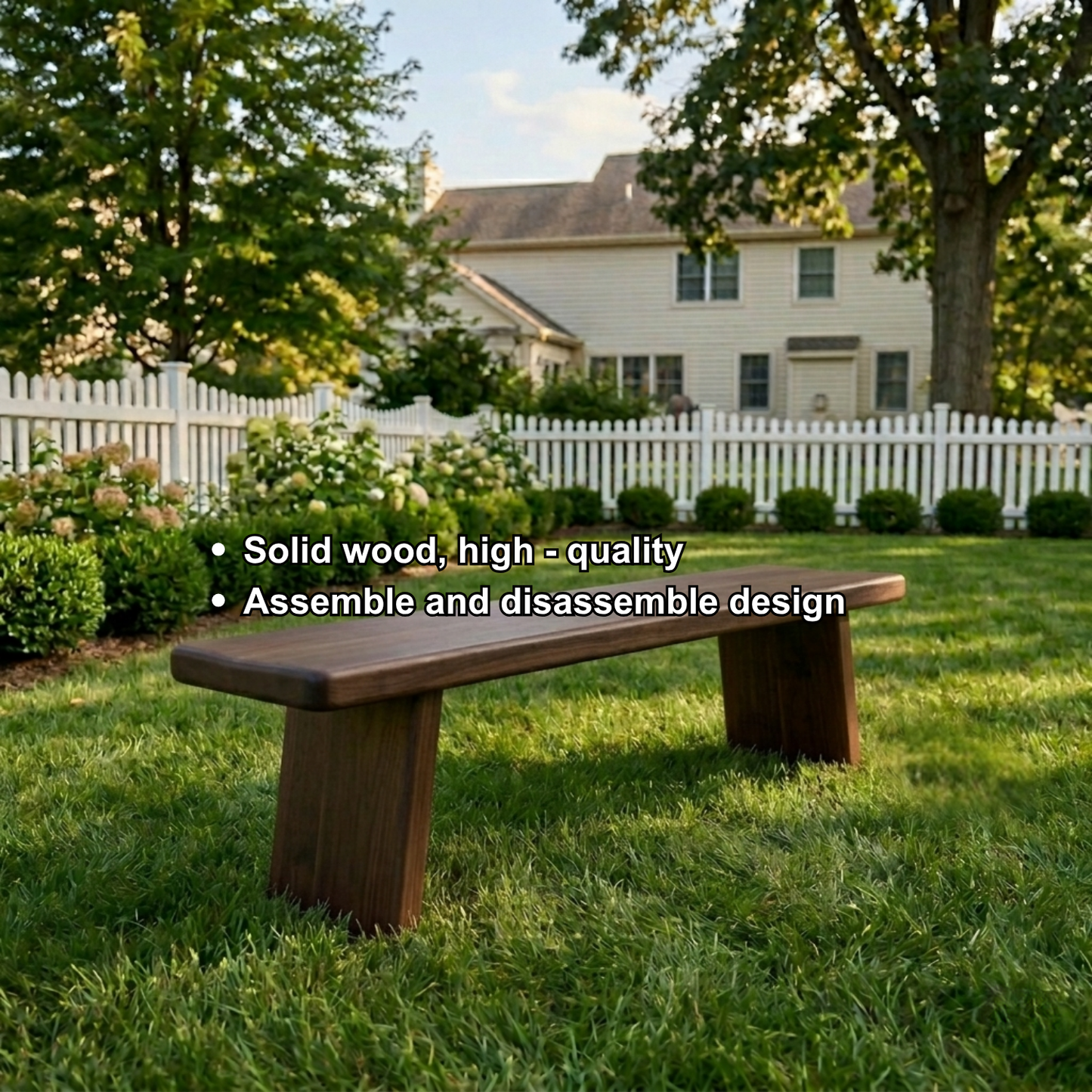 Solid Wood Outdoor Bench with Minimalist Slab Seat and Tapered Block Legs