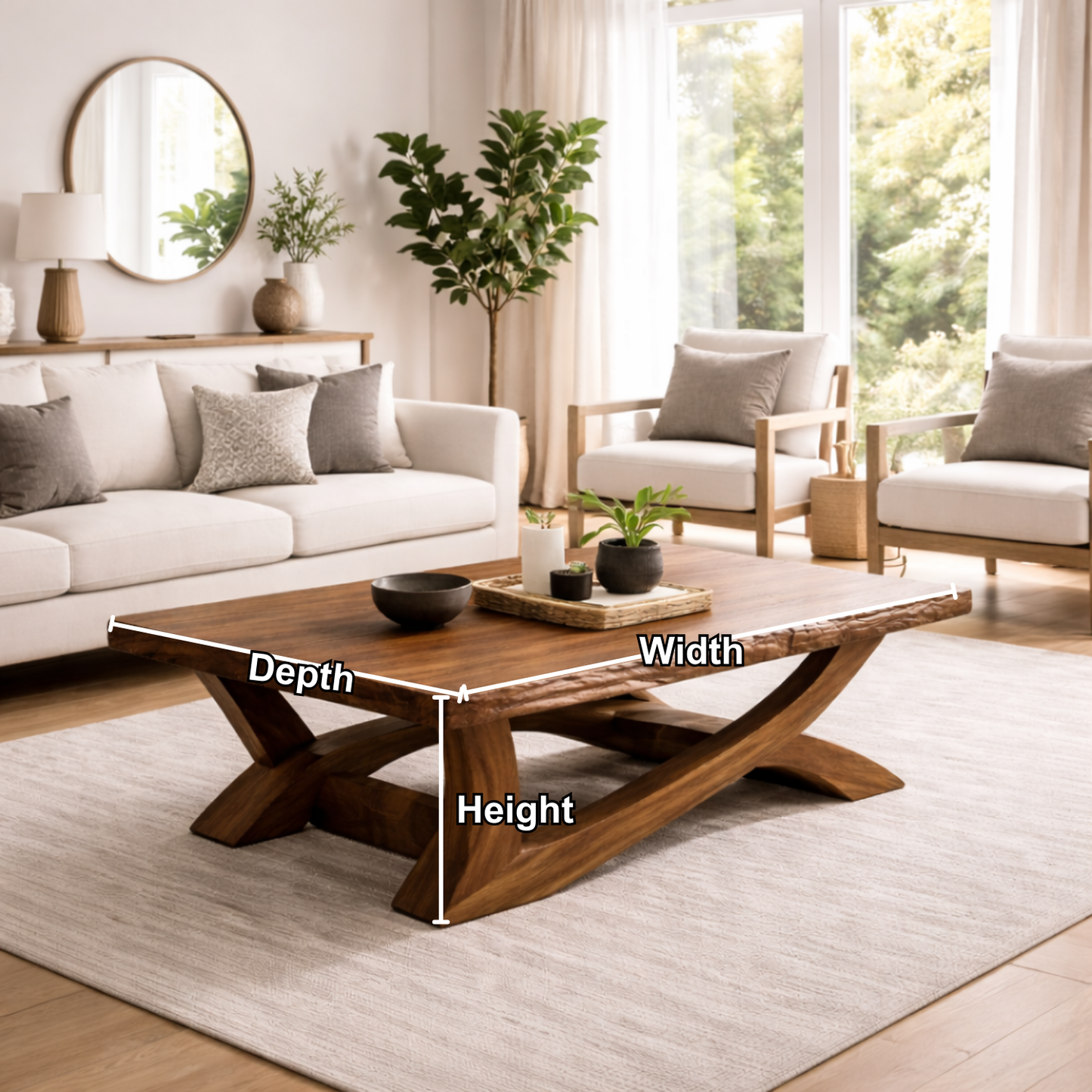 Rustic Solid Wood Coffee Table with Live Edge Design – Natural Charm for Living Rooms Kitchnce