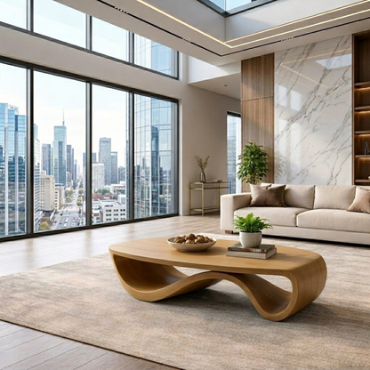 Sculptural Solid Wood Coffee Table – Modern Organic Living Room Center Table Kitchnce