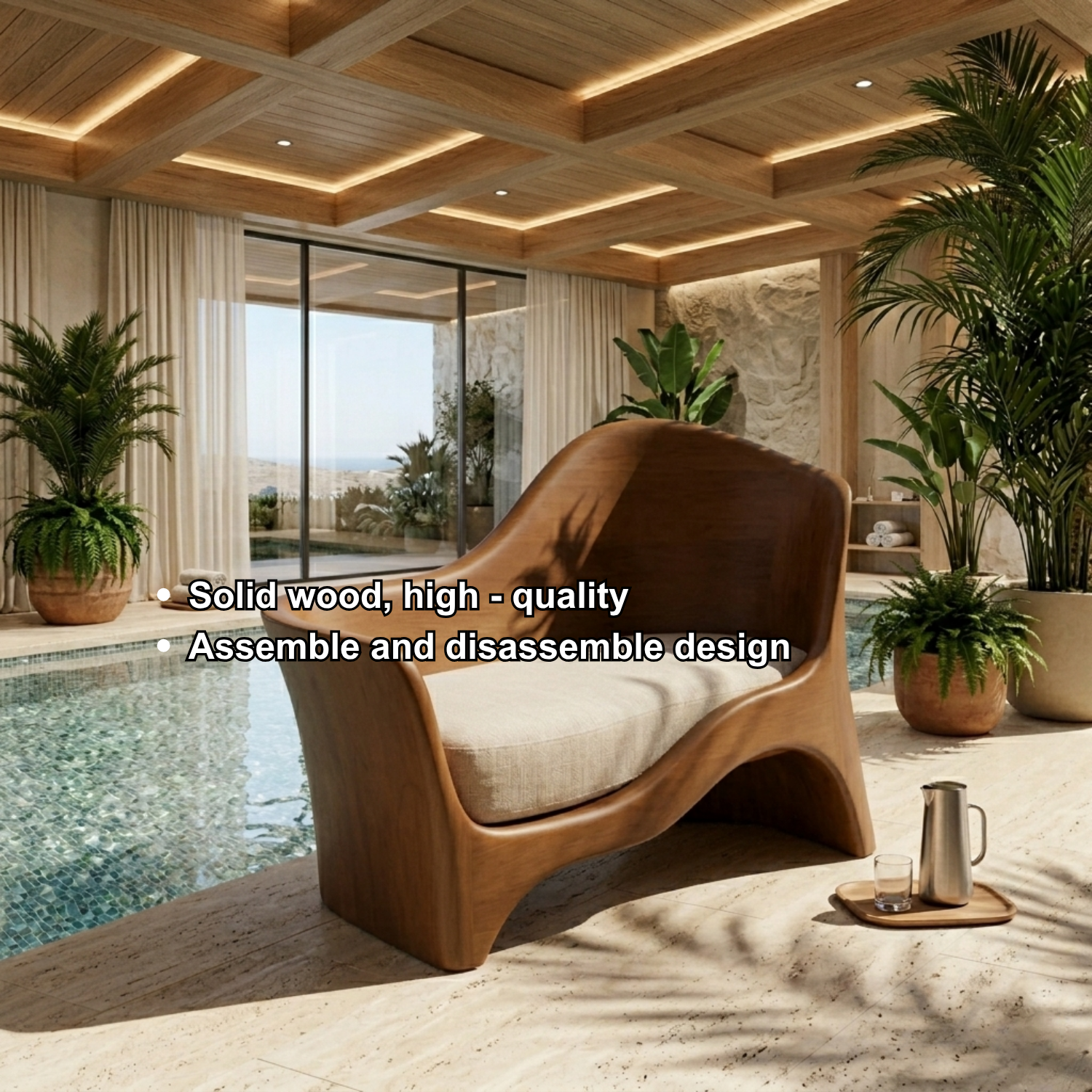 Handcrafted Solid Wood Lounge Chair Sculpted Armrest Low Seat Organic Modern Design