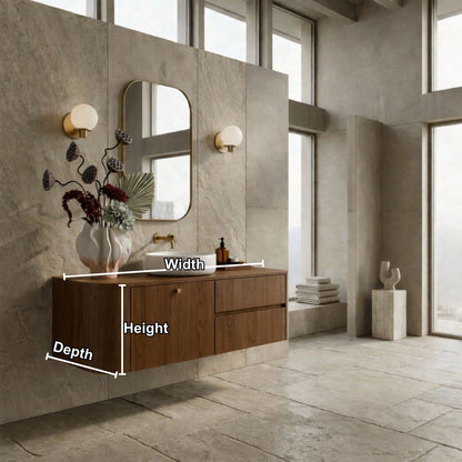 Floating Bathroom Vanity with Curved Edges and Spacious Drawers – Handcrafted Solid Wood Design Kitchnce