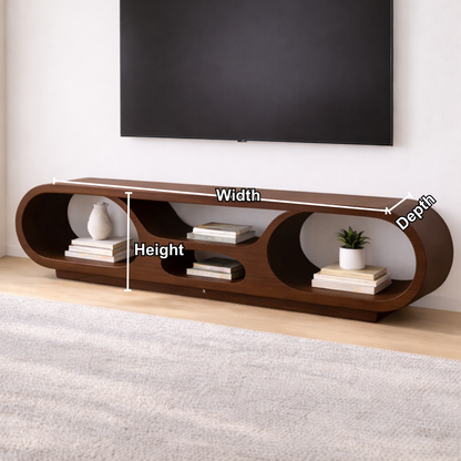 Solid Wood TV Stand with Open Storage and Modern Curved Design Kitchnce
