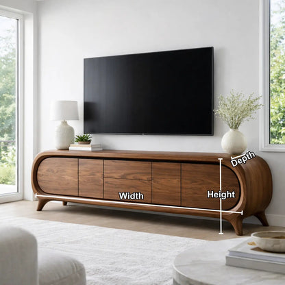 Solid Wood TV Stand with Rounded Edge Frame and Multi Door Media Storage Cabinet Kitchnce