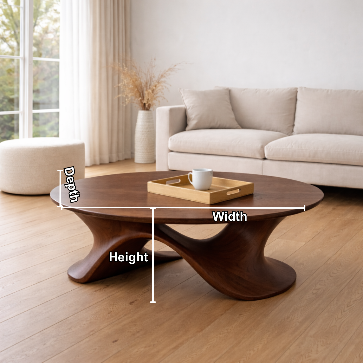 Sculptural Solid Wood Coffee Table – Modern Twisted Design Living Room Centerpiece Kitchnce