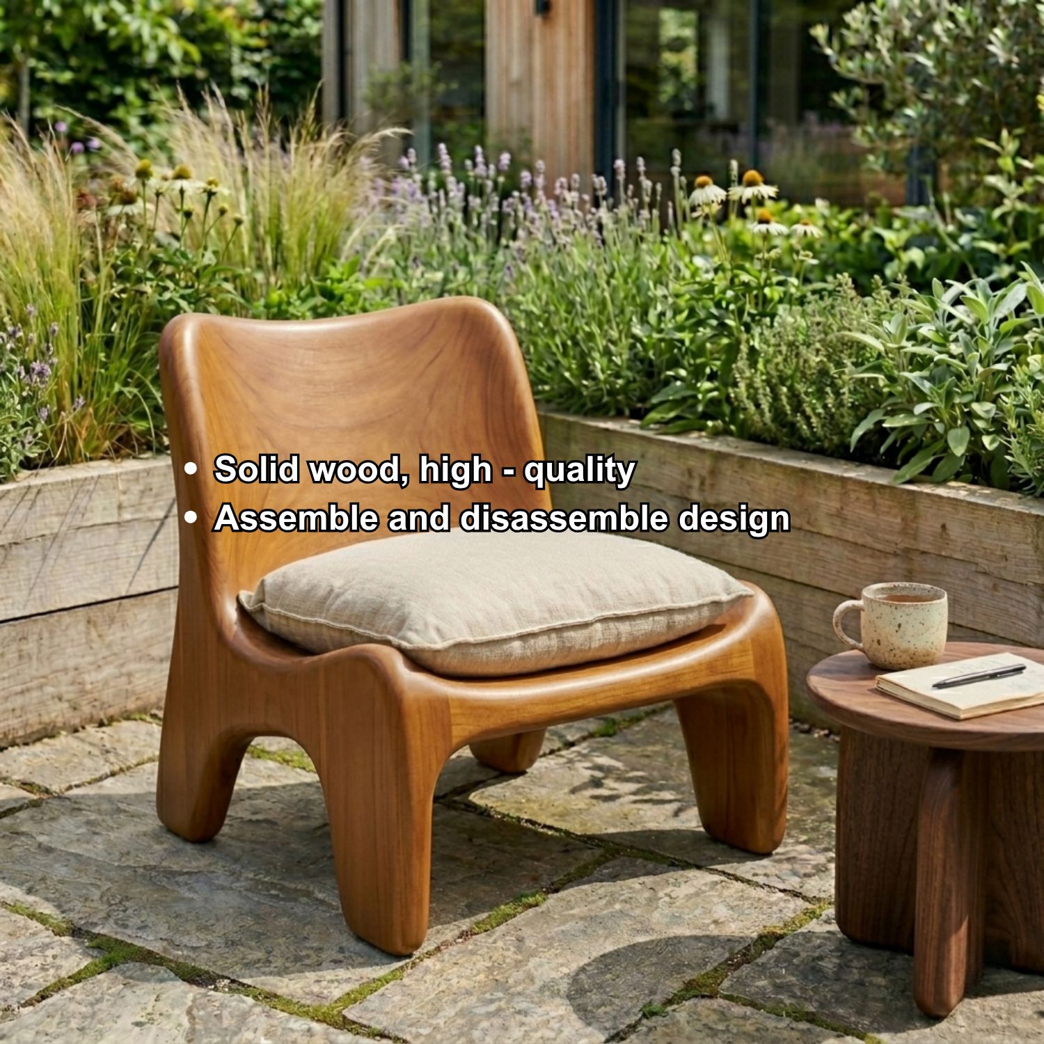 Handcrafted Solid Wood Lounge Chair with Organic Curved Silhouette
