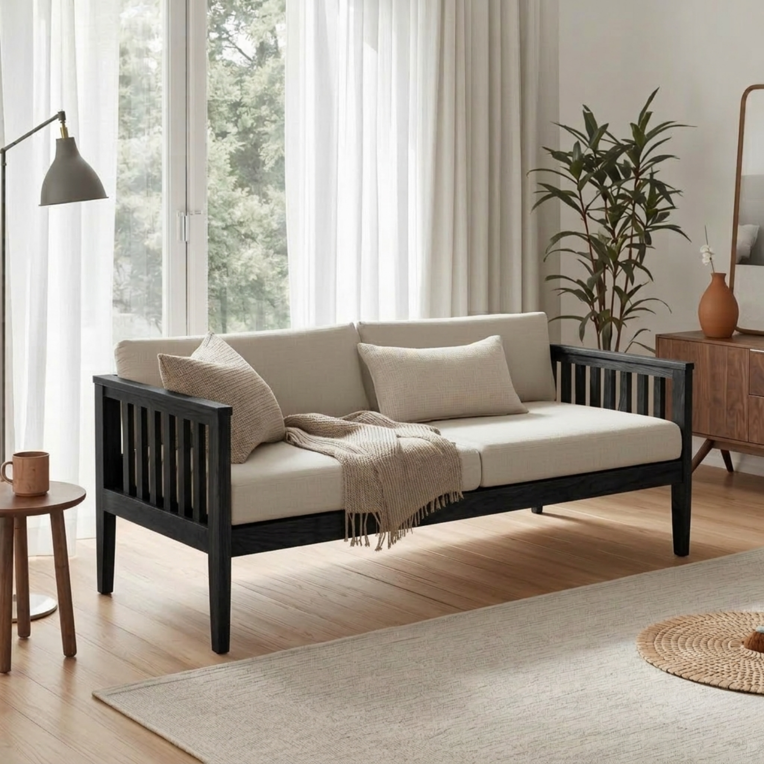 Handcrafted Solid Wood Slat Daybed Frame - Mission Style Sofa Bed