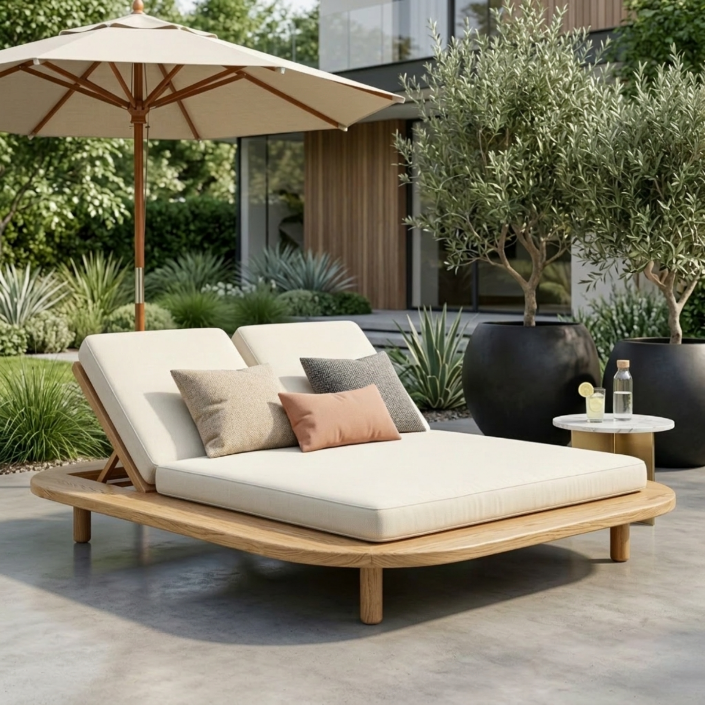 Luxury Solid Wood Double Outdoor Chaise Lounger Frame