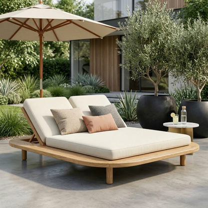Luxury Solid Wood Double Outdoor Chaise Lounger Frame