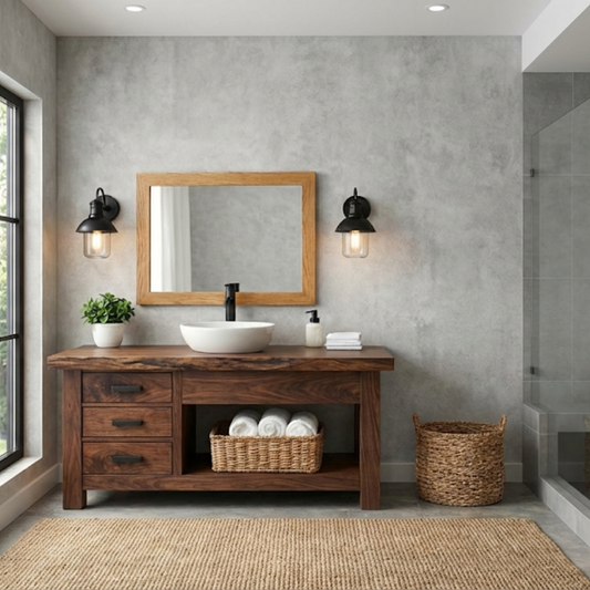 Solid Wood Bathroom Vanity with 3 Drawers and Open Shelf Storage