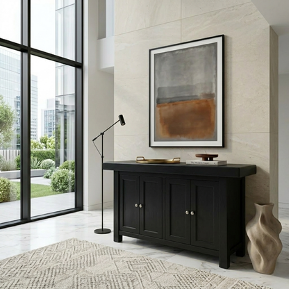Solid Wood Console Table with Cabinet Doors – Modern Entryway Storage Sideboard
