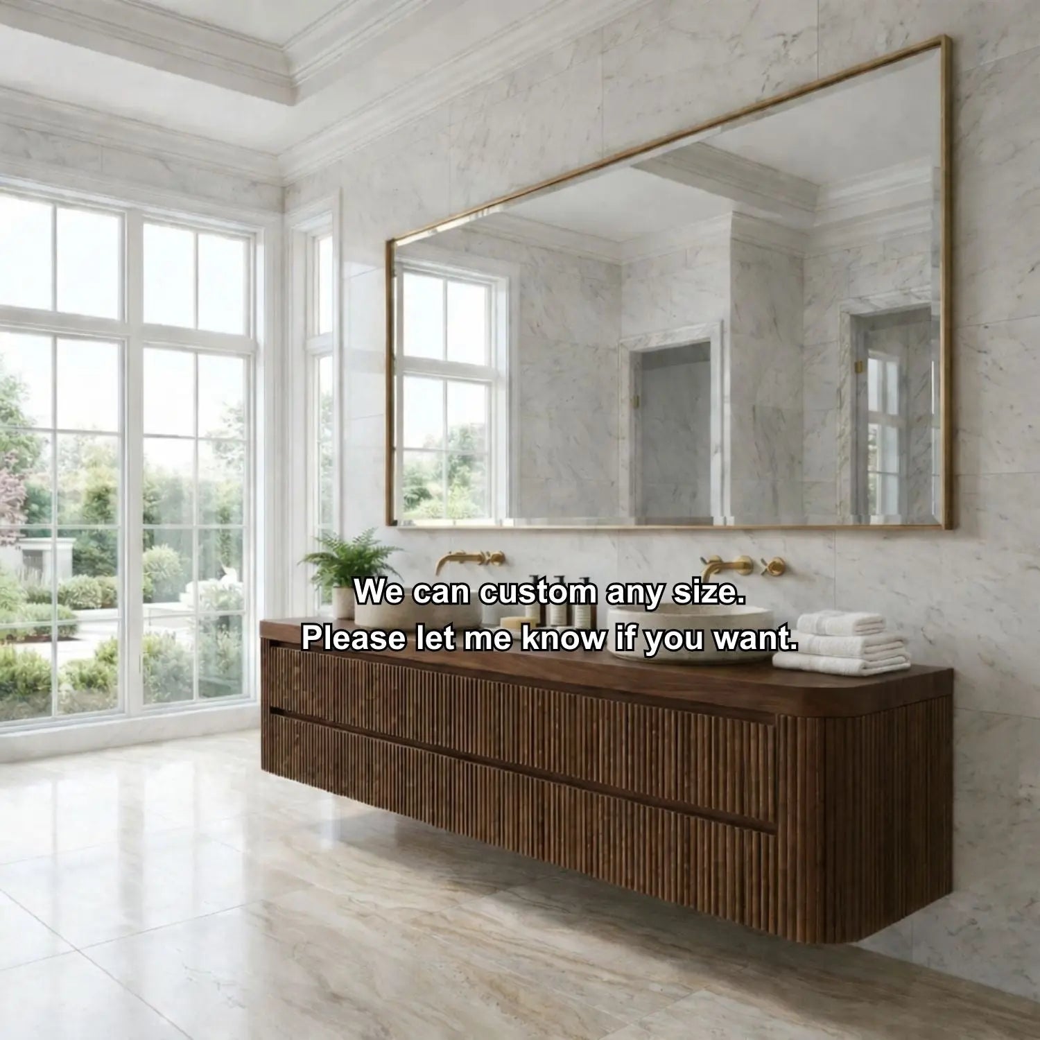 Floating Double Sink Bathroom Vanity with Fluted Front Drawers – Modern Solid Wood Kitchnce