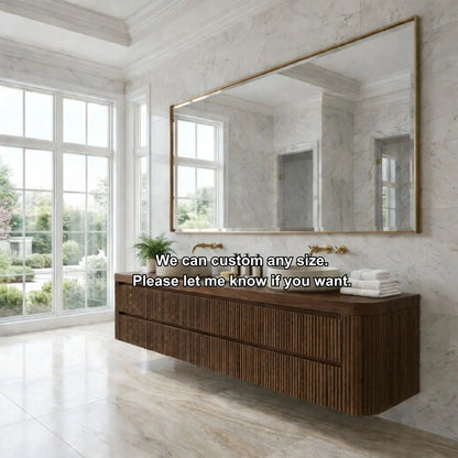 Floating Double Sink Bathroom Vanity with Fluted Front Drawers – Modern Solid Wood Kitchnce