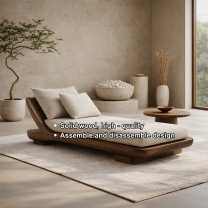 Solid Wood Daybed with Curved Frame – Modern Minimalist Lounge Chaise Kitchnce