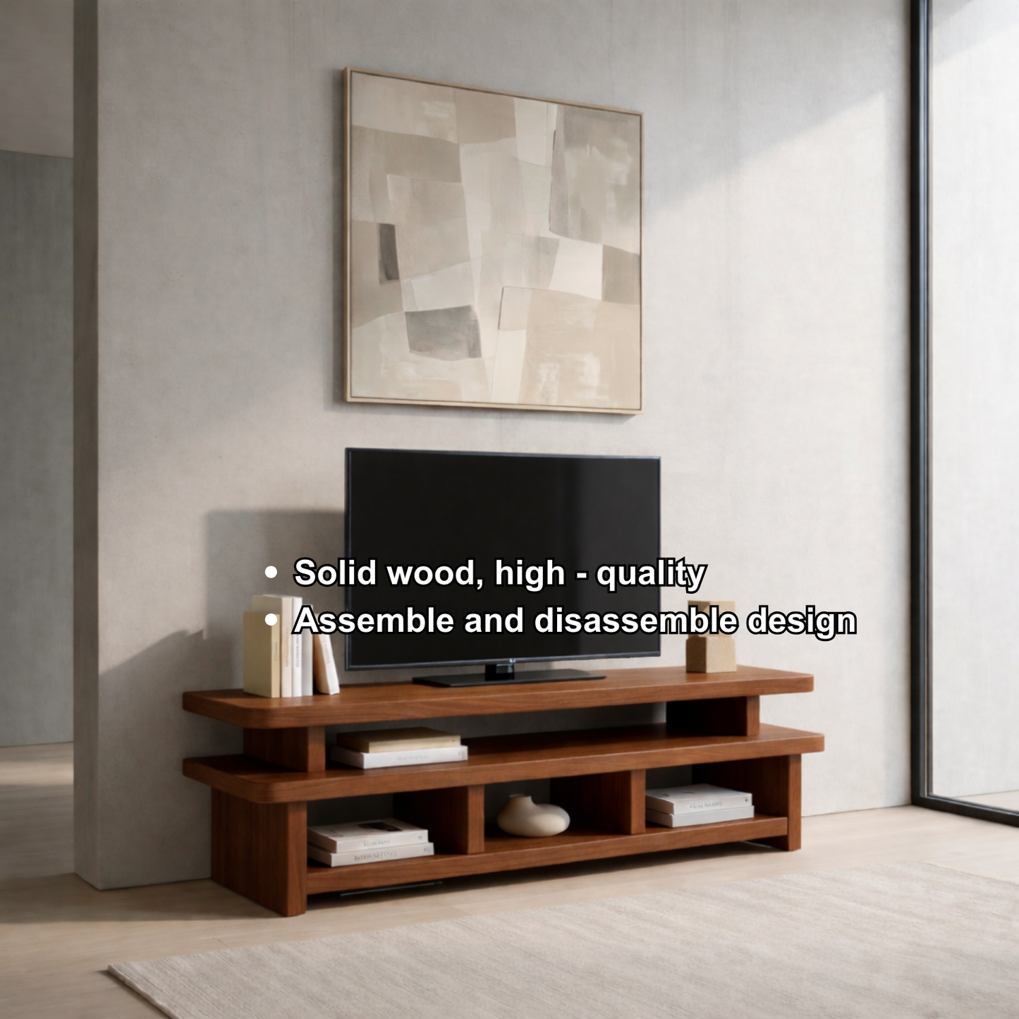 Solid Wood TV Stand with Open Shelves – Modern Low Profile Media Console Kitchnce
