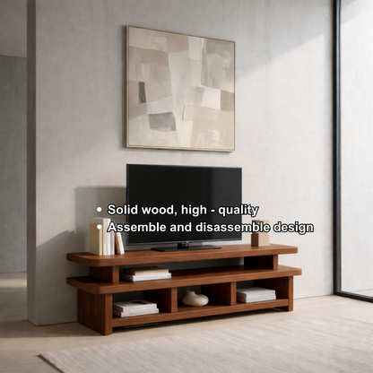 Solid Wood TV Stand with Open Shelves – Modern Low Profile Media Console Kitchnce