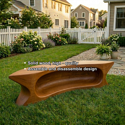 Solid Wood Outdoor Bench with Sculpted Hollow Base and Organic Curved Silhouette