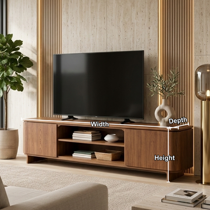 Modern Solid Wood TV Stand with Cabinets and Open Shelf – Low Profile Media Console Kitchnce