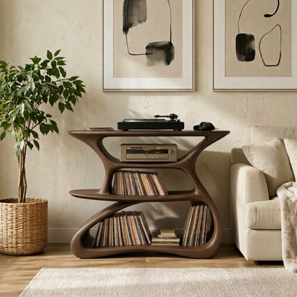 Solid Wood Record Player Stand with Vinyl Storage Shelves Kitchnce