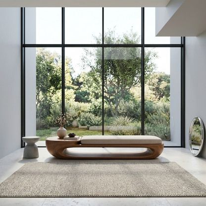Organic Curved Solid Wood Entryway Bench with Sculptural Open Base Design
