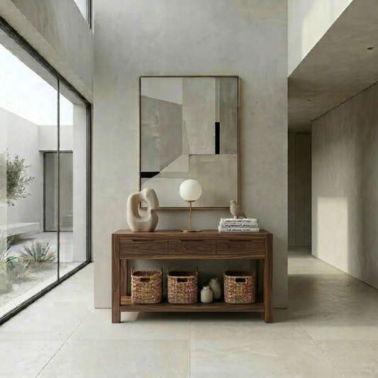 Solid Wood Console Table with Drawers and Shelf – Modern Minimalist Entryway Table