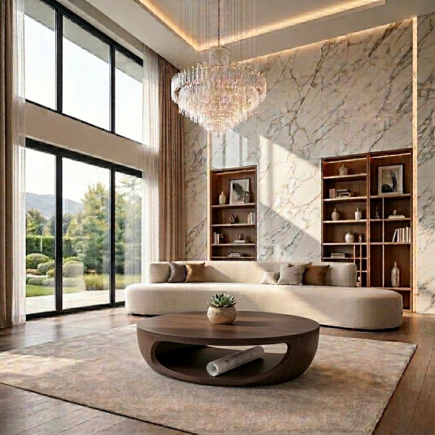 Solid Wood Round Coffee Table with Open Base – Modern Sculptural Living Room Table