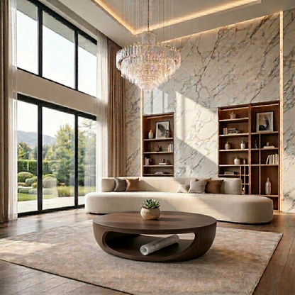Solid Wood Round Coffee Table with Open Base – Modern Sculptural Living Room Table Kitchnce
