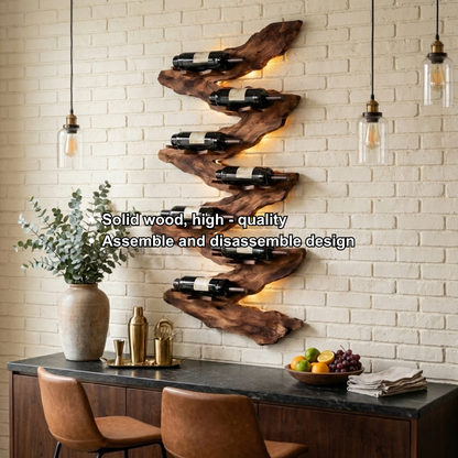 Live Edge Wooden Wine Holder – Sculptural Wall Mounted Wine Rack