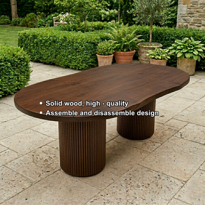 Solid Wood Outdoor Dining Table Oval Sculptural Base Modern Patio Garden Table