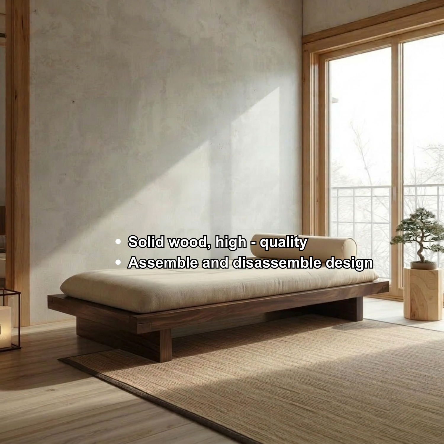 Handcrafted Solid Wood Plinth Daybed - Modern Architectural Platform Frame