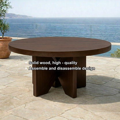Round Solid Wood Outdoor Dining Table with Bold Cross Pedestal Base
