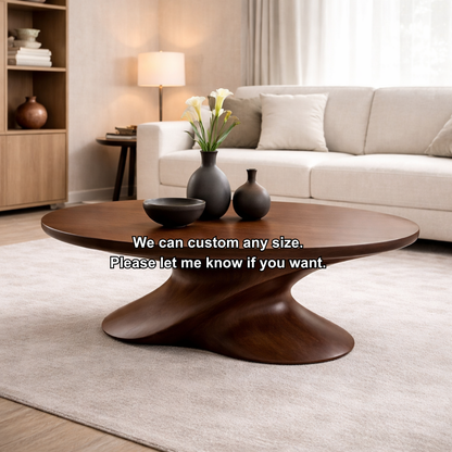 Modern Solid Wood Coffee Table with Sculptural Base – Contemporary Round Coffee Table Kitchnce