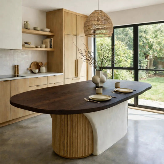 Solid Wood Oval Kitchen Island Countertop with Smooth Curved Edge Design Kitchnce