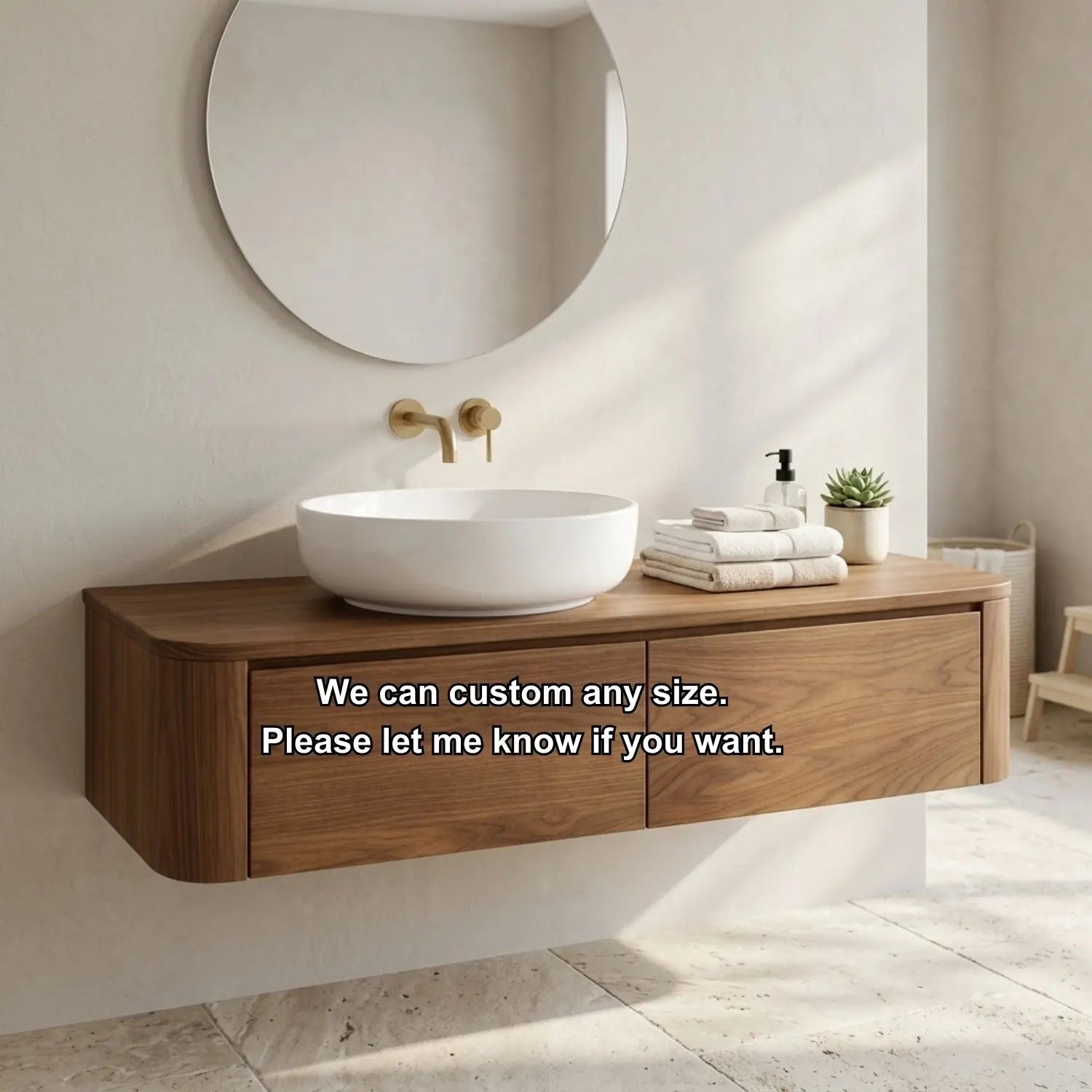 Floating Bathroom Vanity with Rounded Corners and Two Drawer Storage Cabinet Kitchnce