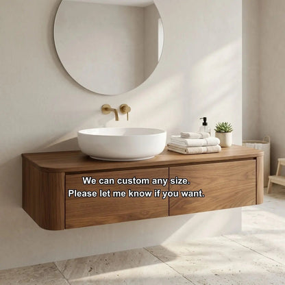 Floating Bathroom Vanity with Rounded Corners and Two Drawer Storage Cabinet Kitchnce