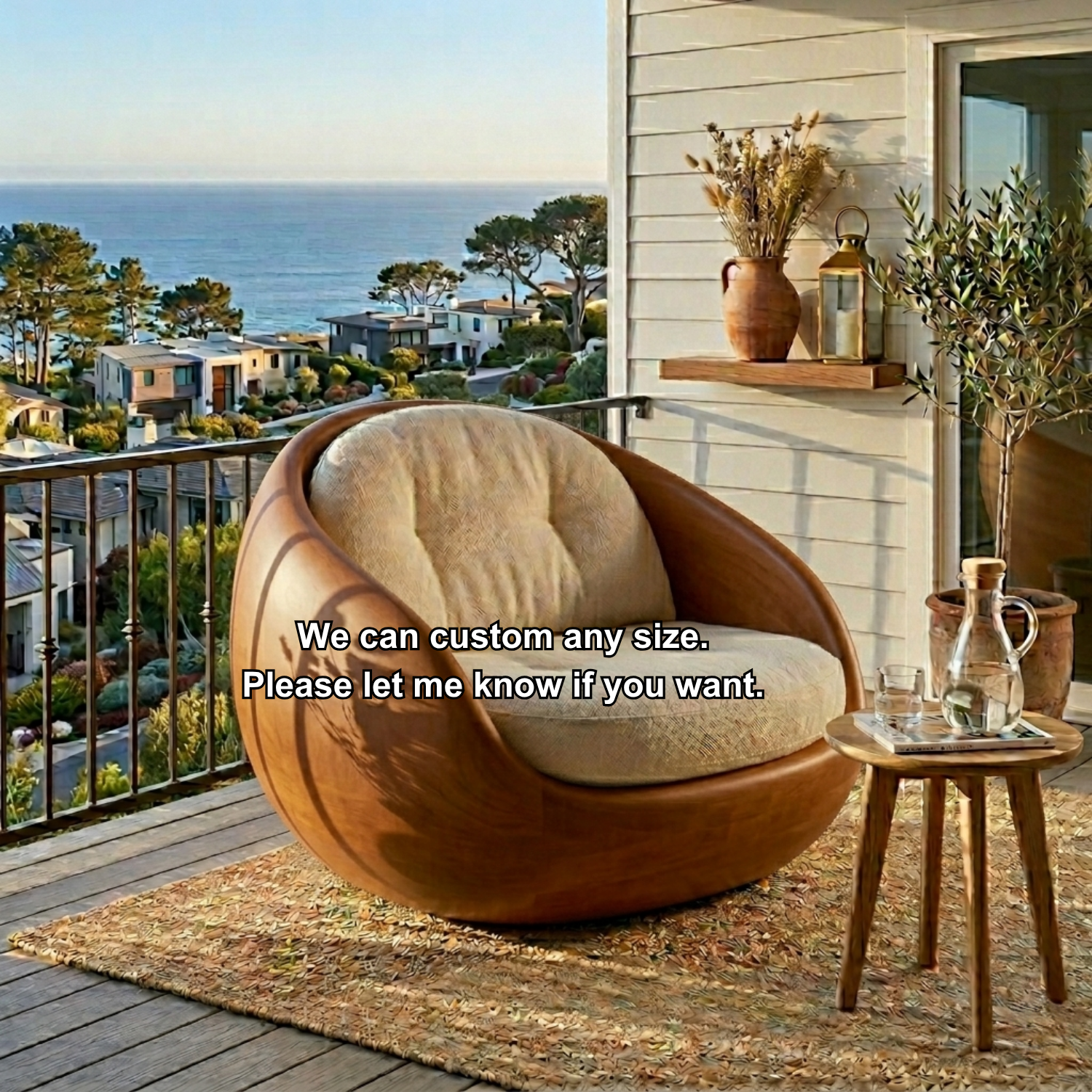 Handcrafted Solid Wood Lounge Chair – Sculptural Curved Barrel Accent Chair