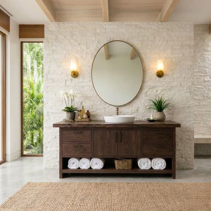 Solid Wood Bathroom Vanity with Drawers, Double Doors and Open Shelf