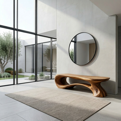 Live Edge Sculptural Solid Wood Entryway Bench – Organic Modern Statement Piece