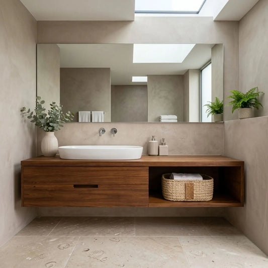 Handcrafted Floating Vanity with Open Cubby - Solid Wood Modern Minimalist Bathroom Cabinet Kitchnce