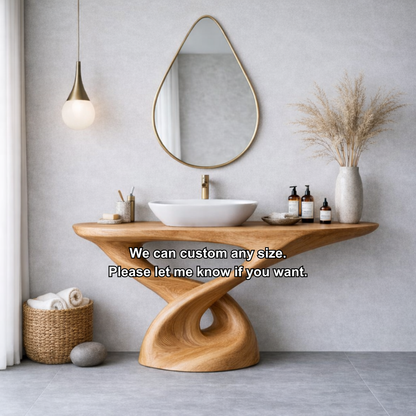 Solid Wood Sculptural Bathroom Vanity – Freestanding Modern Design