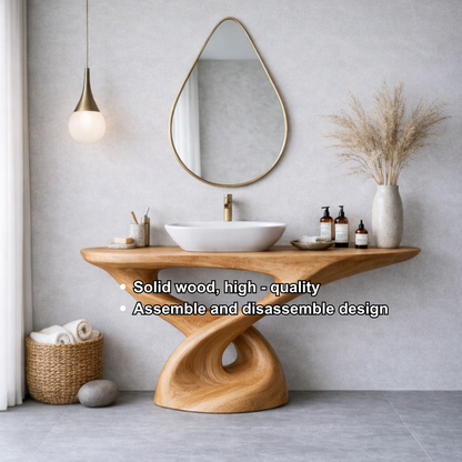 Solid Wood Sculptural Bathroom Vanity – Freestanding Modern Design
