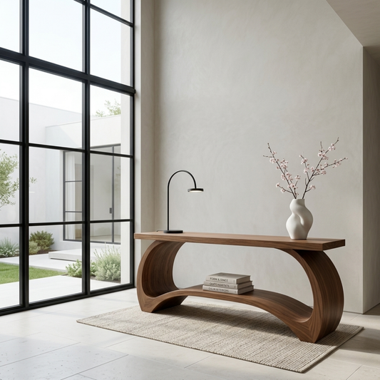 Sculptural Solid Wood Console Table with Curved Base – Modern Statement Entryway Table