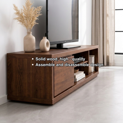 Solid Wood TV Stand with Sliding Door and Open Shelves – Modern Media Console Kitchnce