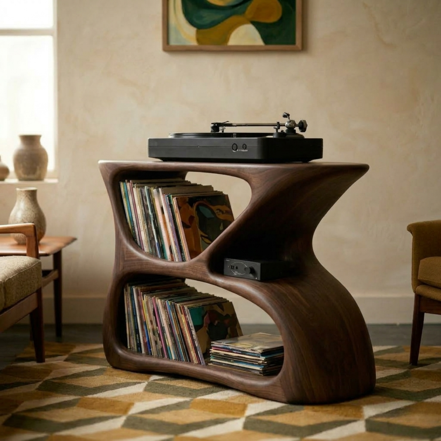 Solid Wood Vinyl Record Player Stand with Record Storage Shelf Kitchnce