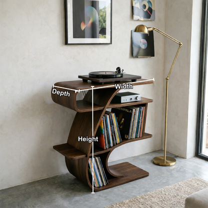 S-Curve Solid Wood Record Player Stand with Vinyl Storage Shelves Kitchnce