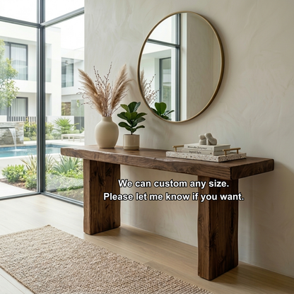 Minimal Solid Wood Console Table with Thick Block Legs – Modern Rustic Entryway Table