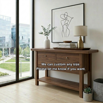 Solid Wood Console Table with 4 Drawers and Shelf – Rustic Entryway Storage Table
