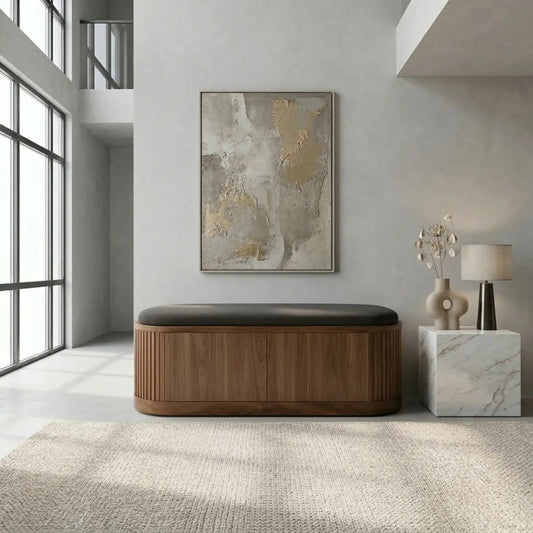 Solid Wood Shoe Storage Bench with Fluted Sides and Hidden Cabinet Entryway Bench Kitchnce