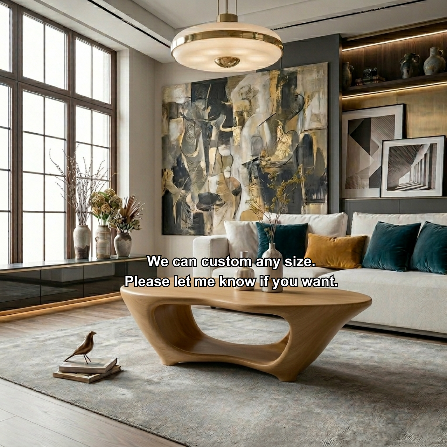 Sculptural Solid Wood Coffee Table – Modern Organic Living Room Center Table Kitchnce