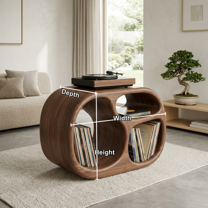 Sculpted Barrel Solid Wood Record Player Stand with Dual Vinyl Storage Kitchnce